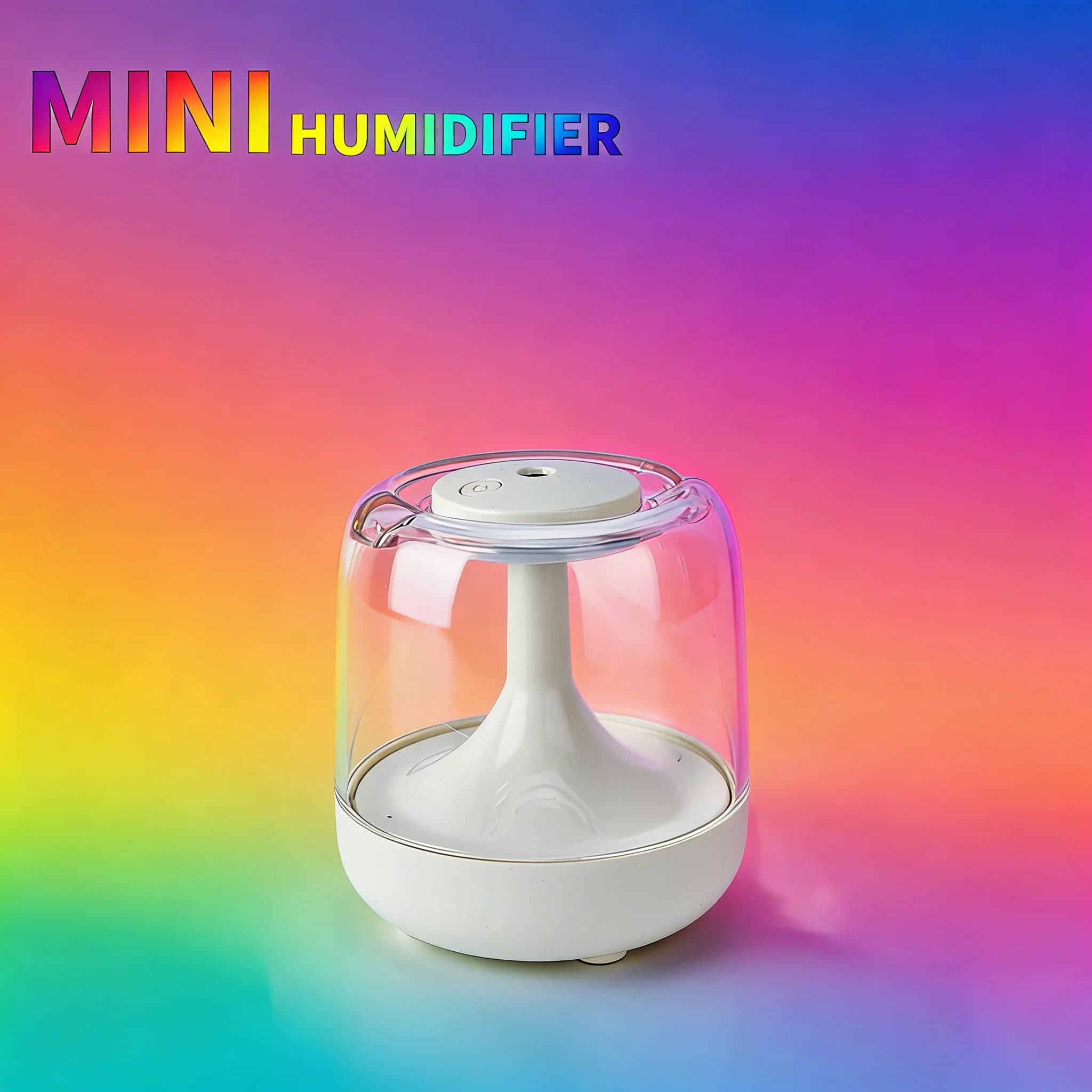 Mini umidificatore con lampada colorata, piccolo diffusore di aromi per la casa, umidificatore d'aria USB per camera da letto