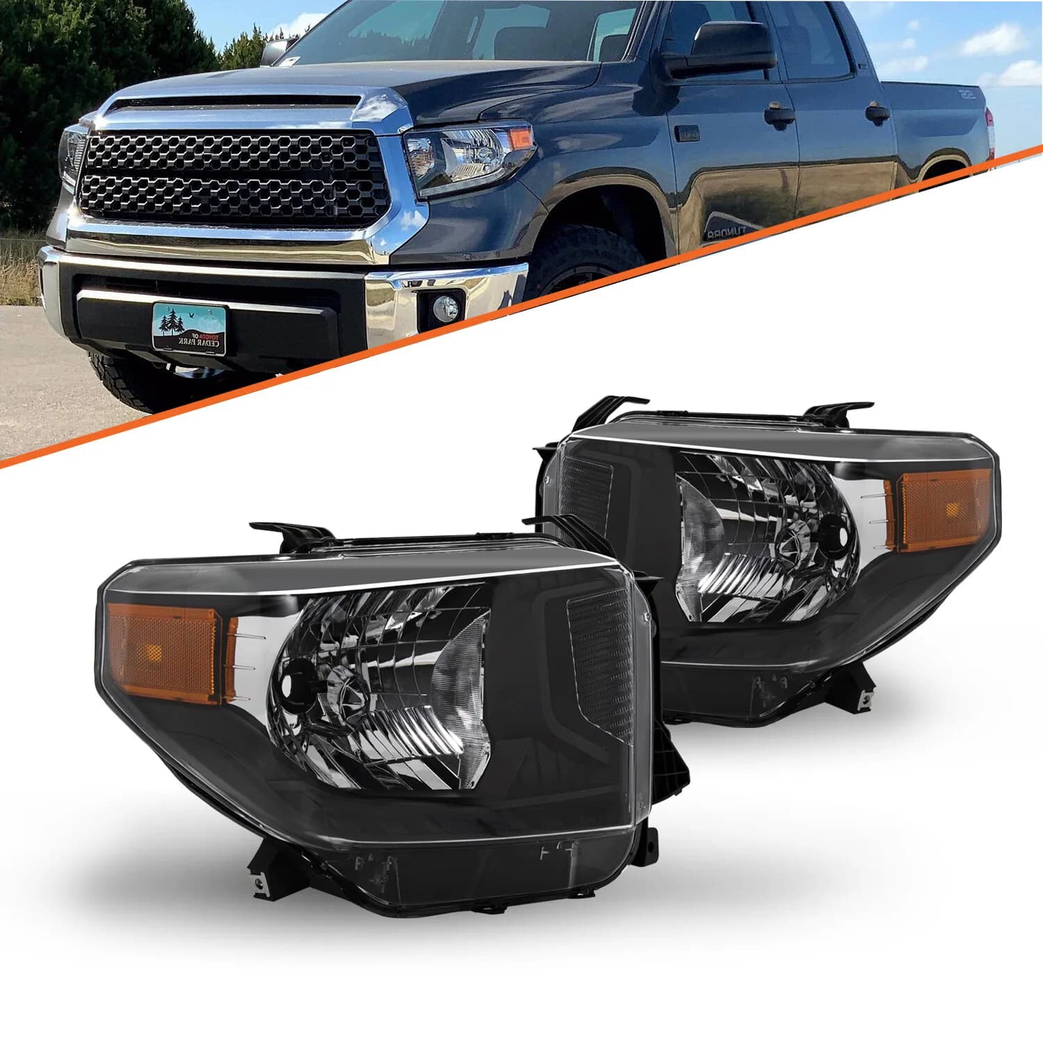 Fari Neri con Angoli Ambra per Toyota Tundra 2014-2017, Set Sinistro+Destro