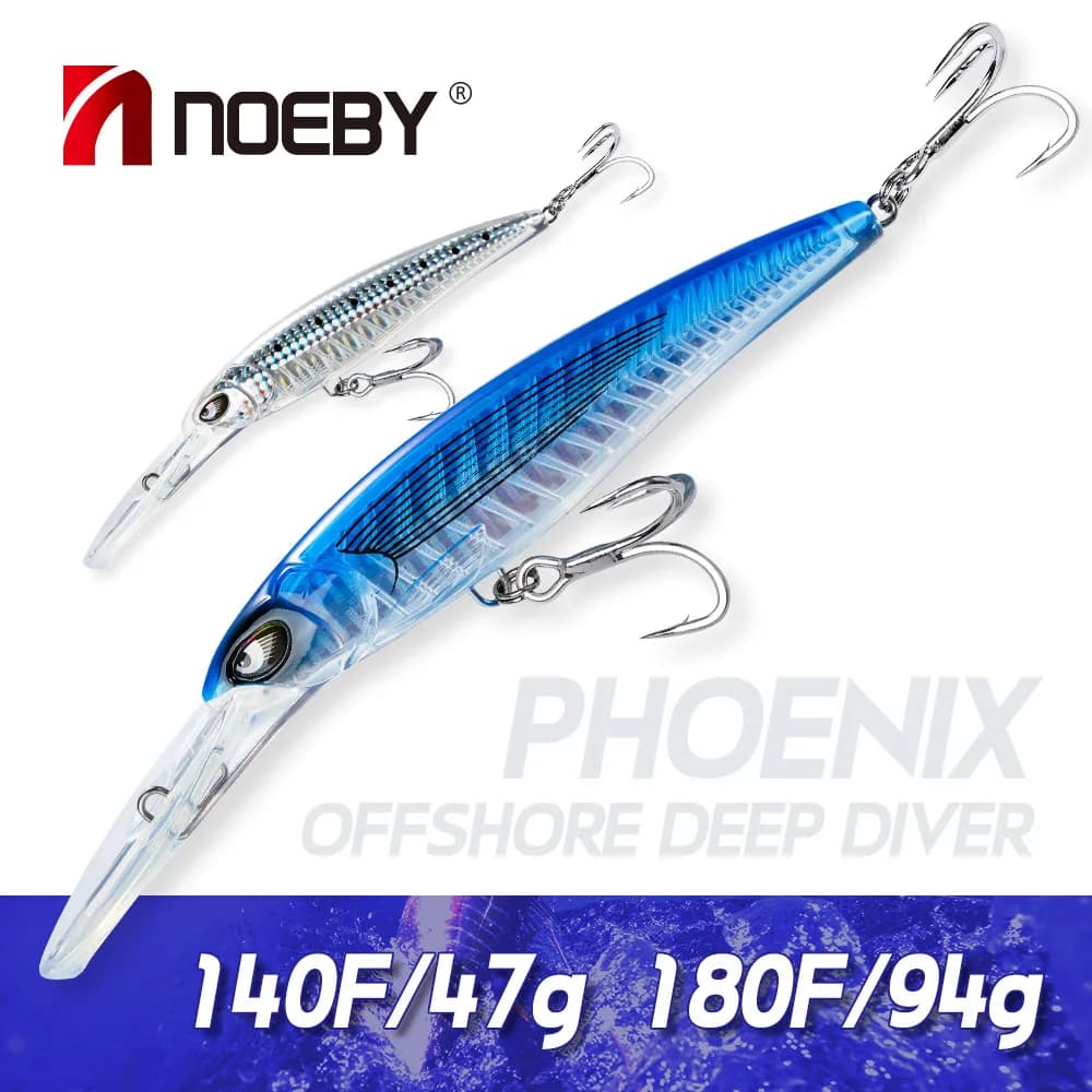Noeby Trolling Minnow Richiamo di Pesca 140mm 47g 180mm 94g Offshore Deep Diver Esche Rinforzate Osso di Pesce Grande Gioco Pesca Esca Dura