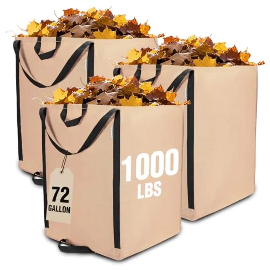 Sacchi per Rifiuti da Giardino Resistenti da 72 Galloni, Confezione da 3 Sacchi Autoportanti per Foglie e Erba con Manici Rinforzati, Sacchi per Rifiuti da Giardino