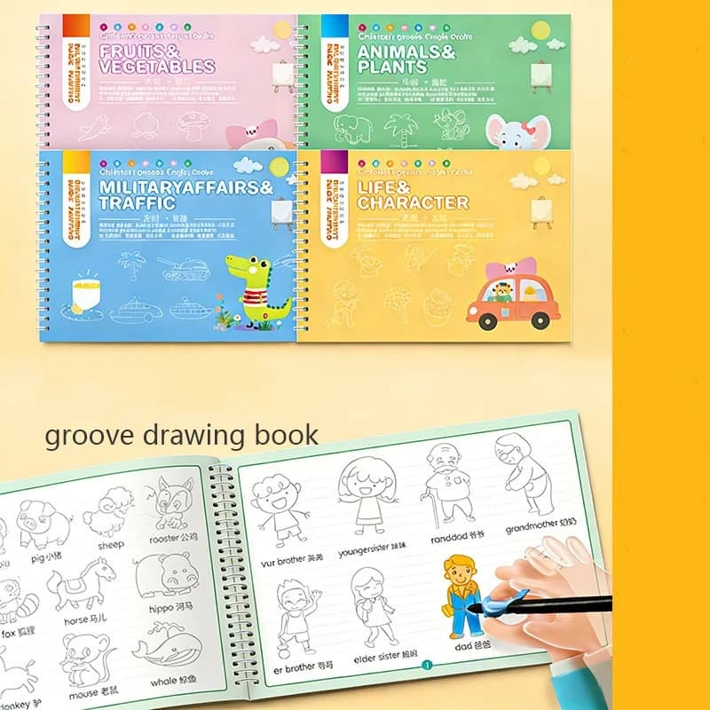 4 Pack Kids Groove Drawing & Coloring Book Set, Ages 4-6 Simple Sketch Pad, Kindergarten Pen Control Tracing & Painting Workbook