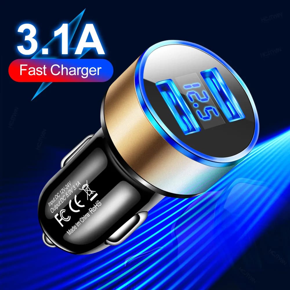 Auto Charger with Digital LED Display, Quick Charging, Aluminum Alloy, Multifunction, Universal Flash Charging for Cell Phones, Compatible with iPhone 17