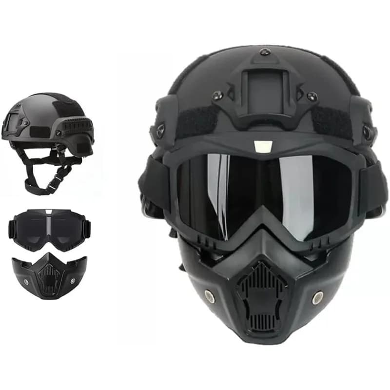 Set Casco Tattico Militare - Casco da Combattimento Integrale con Maschera e Occhiali per Addestramento Airsoft e Appassionati di Attività all'Aperto