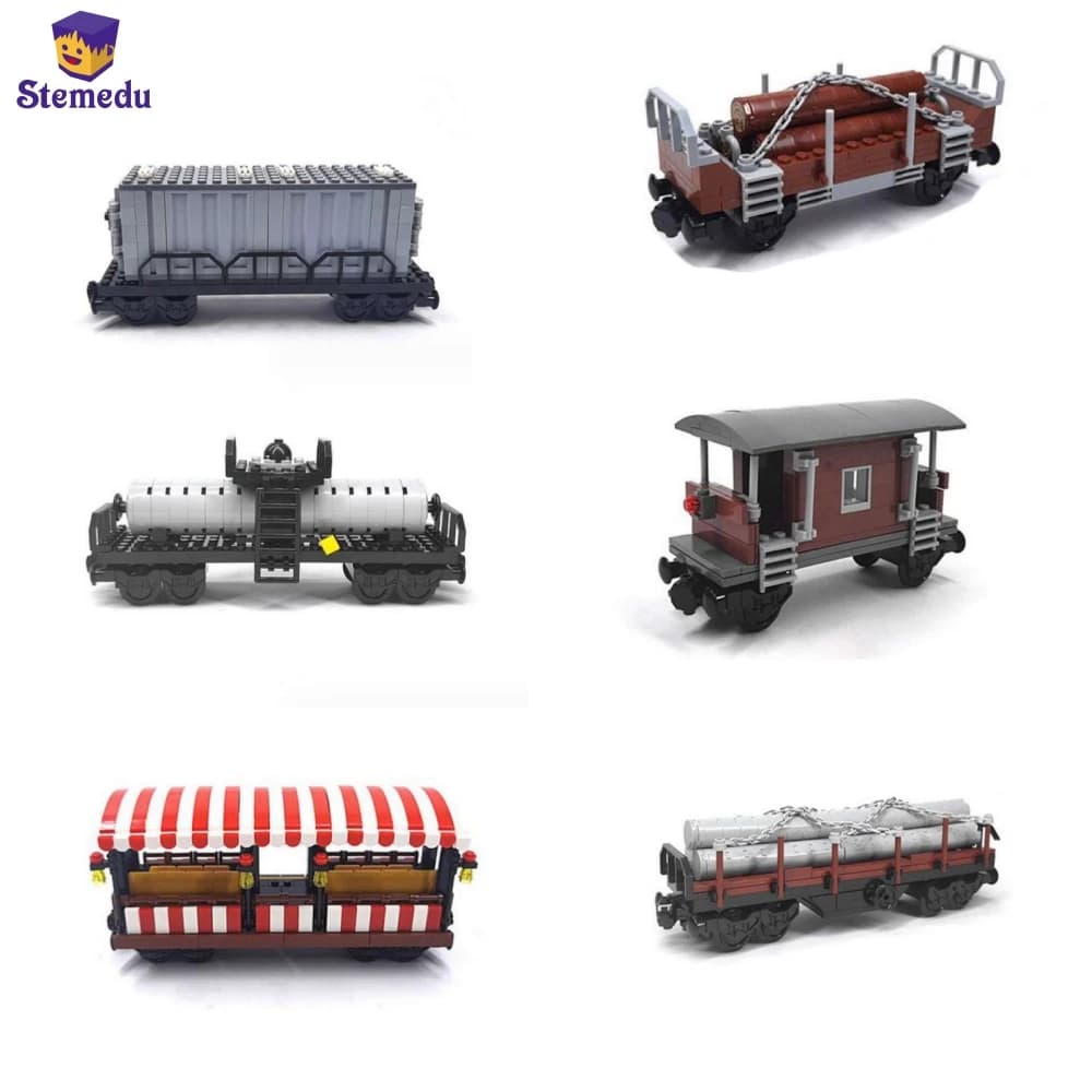 Creative MOC Small Particles Building Blocks Scene Train Track Car Puzzle Children Assembled Toys Model Compatible with Legoeds