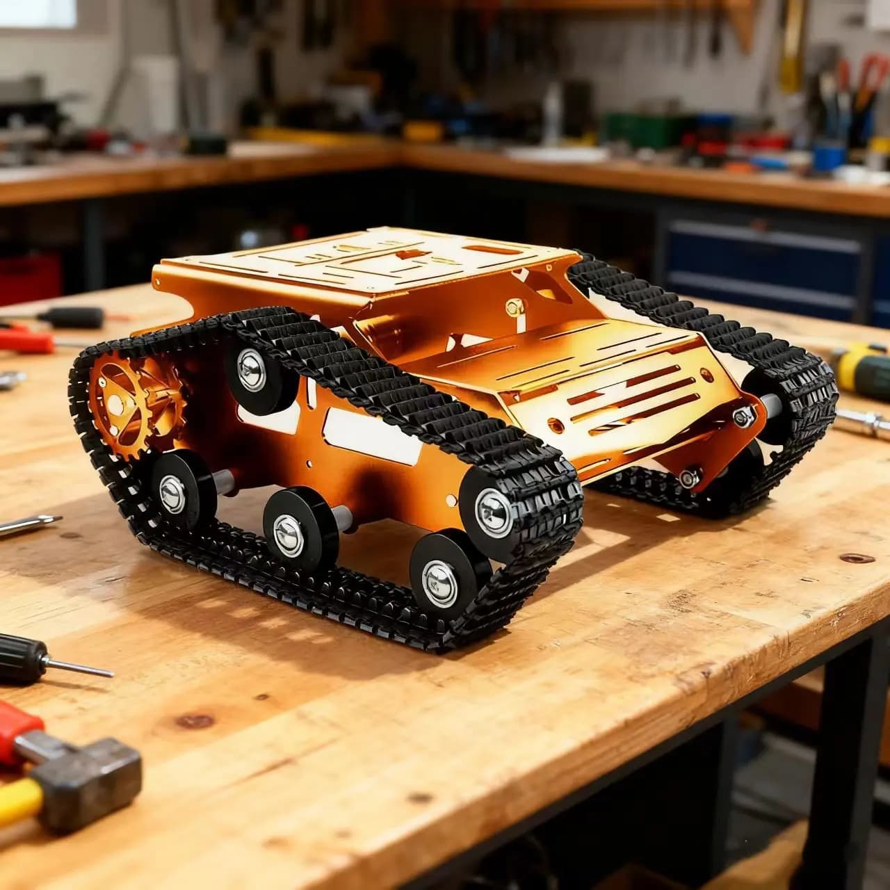 RC Armed Tank Frame in Aluminium Alloy with Large Platform and 2WD Engines for DIY Arduino/Raspberry Pi Kit, Programmable Robot