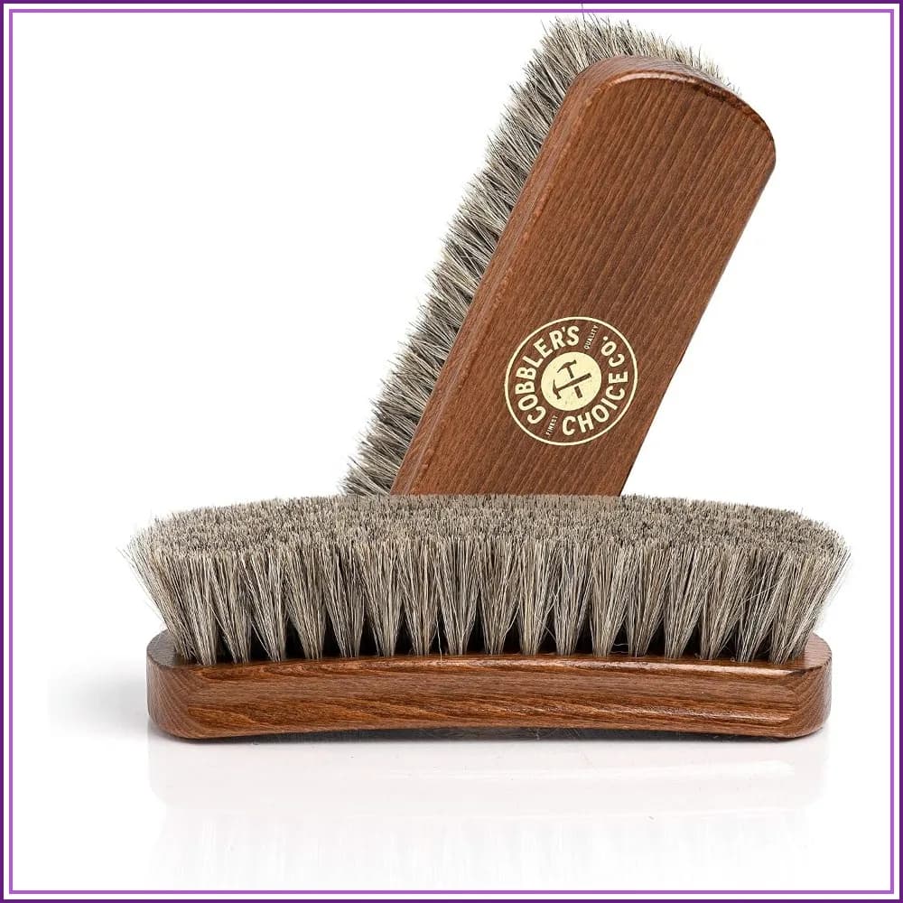 Professional Horsehair Shoe Brush, Concaved Handle for Easy Grip, Brown