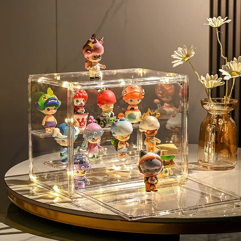 Transparent display box for fingers Rectangular transparent acrylic folding toy for figurines and action figure organizer for dolls with blind box