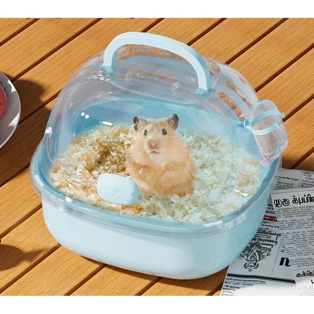 Small Animal Carrier Cage with Water Bottle, Portable Hamster Travel Case for Small Pets, Gerbils, Mice, Dwar Hamster (Blue)