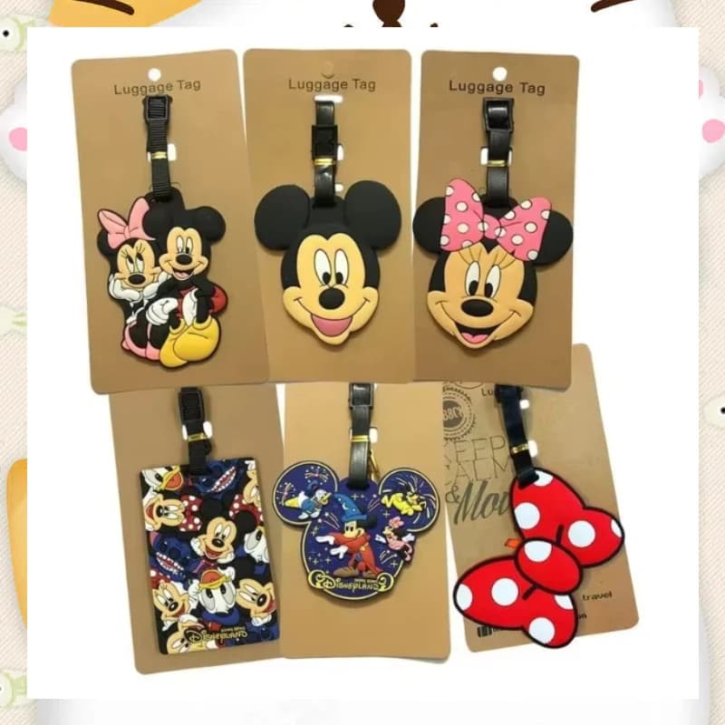 Etichetta per bagagli Disney Mickey e Minnie, accessori da viaggio, in silicone, porta ID valigia, porta indirizzo, etichetta portatile per bagaglio a mano