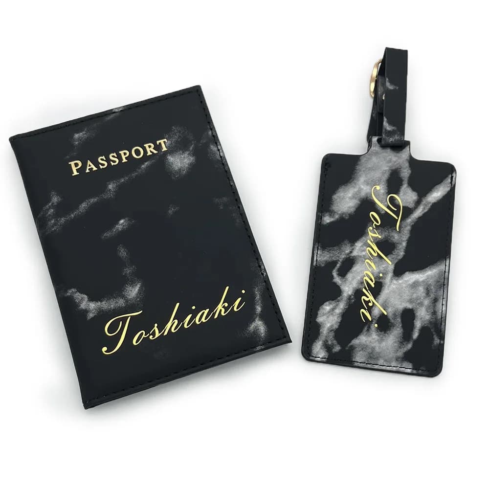 Incisione personalizza nome copertina del passaporto con Set di etichette personalizzate e bagagli con nome personalizzato porta passaporto per coppie