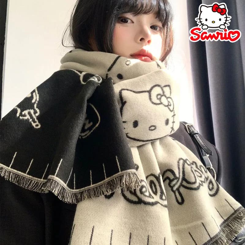 Sanrio Hello Kitty Sciarpa Invernale per Donna Cashmere Calda Coperta di Pashmina Avvolge Femminile Spessore Morbido Scialle Lungo Poncho Echarpe Regalo