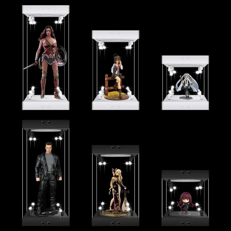 Revolving LED Spotlight Acrylic Figure Display Case for 12 Inch Figure 1/6 Scale Robot Collectible Storage Box Turntable Base