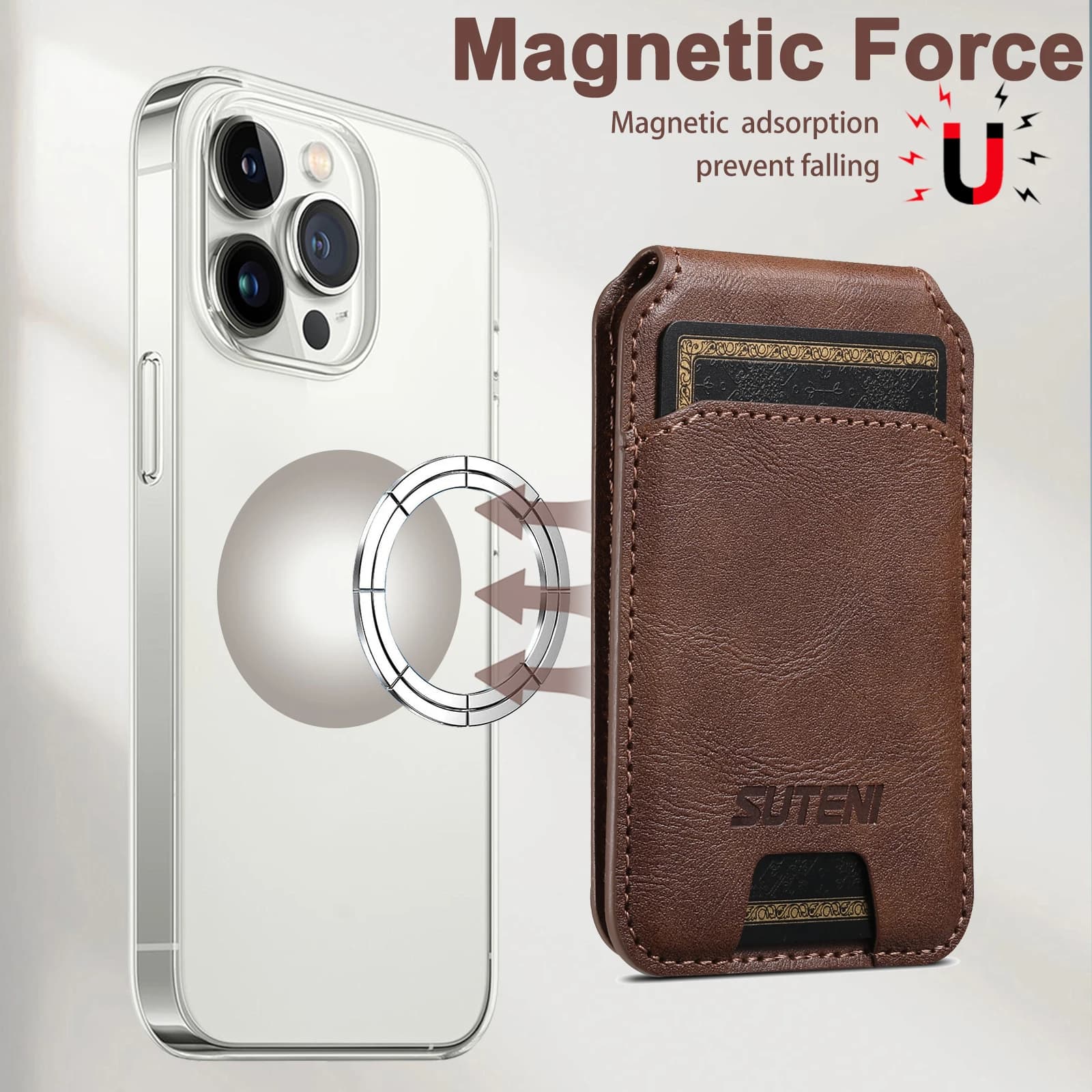 SUTENI Portafoglio di Lusso in Ecopelle per Cellulare, con Chiusura Magnetica, Porta Carte e Tasca Portaoggetti, Stile Business, Regalo Festivo