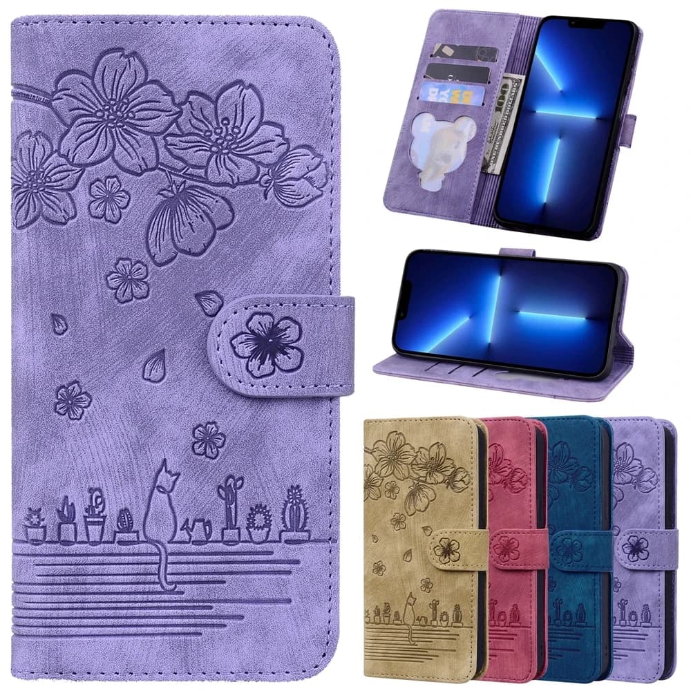 S24 Ultra S23 FE Wallet Case for Samsung Galaxy A25 A35 A55 A15 A24 A34 A54 A14 A23 A33 A53 Custodie Cute Cat Flip Cover for Phone