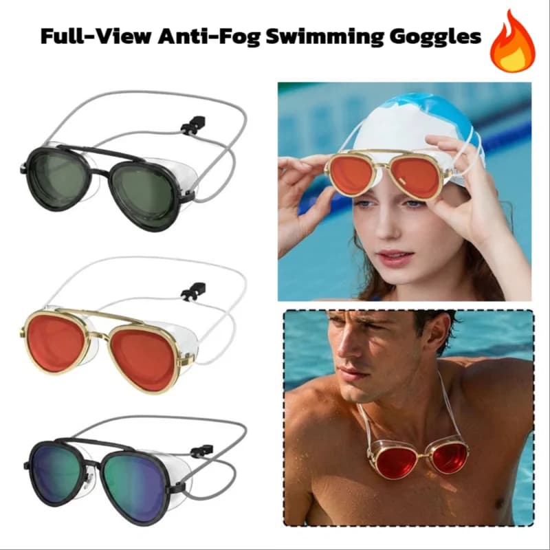 Full-View Anti-Fog Swimming Goggles For Adults UV Protection Adjustable Flexible Head Strap Men Women Retro Swimming Goggles