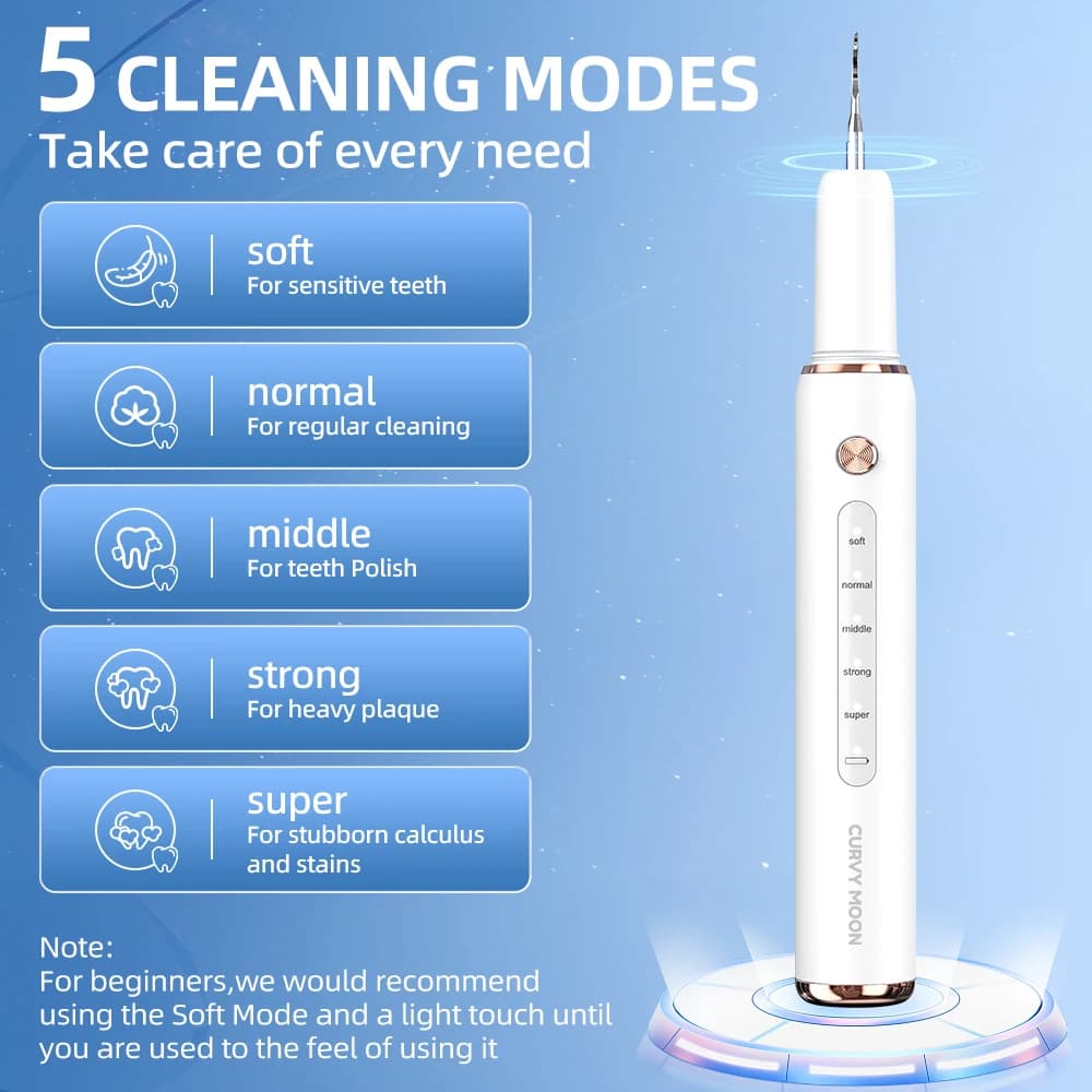 CURVY MOON T4 Ultrasound Portable Electric Toothbrush Professional for Plaque and Tartarus Removal, Macchie Cleaning and Removing Tool on Denti