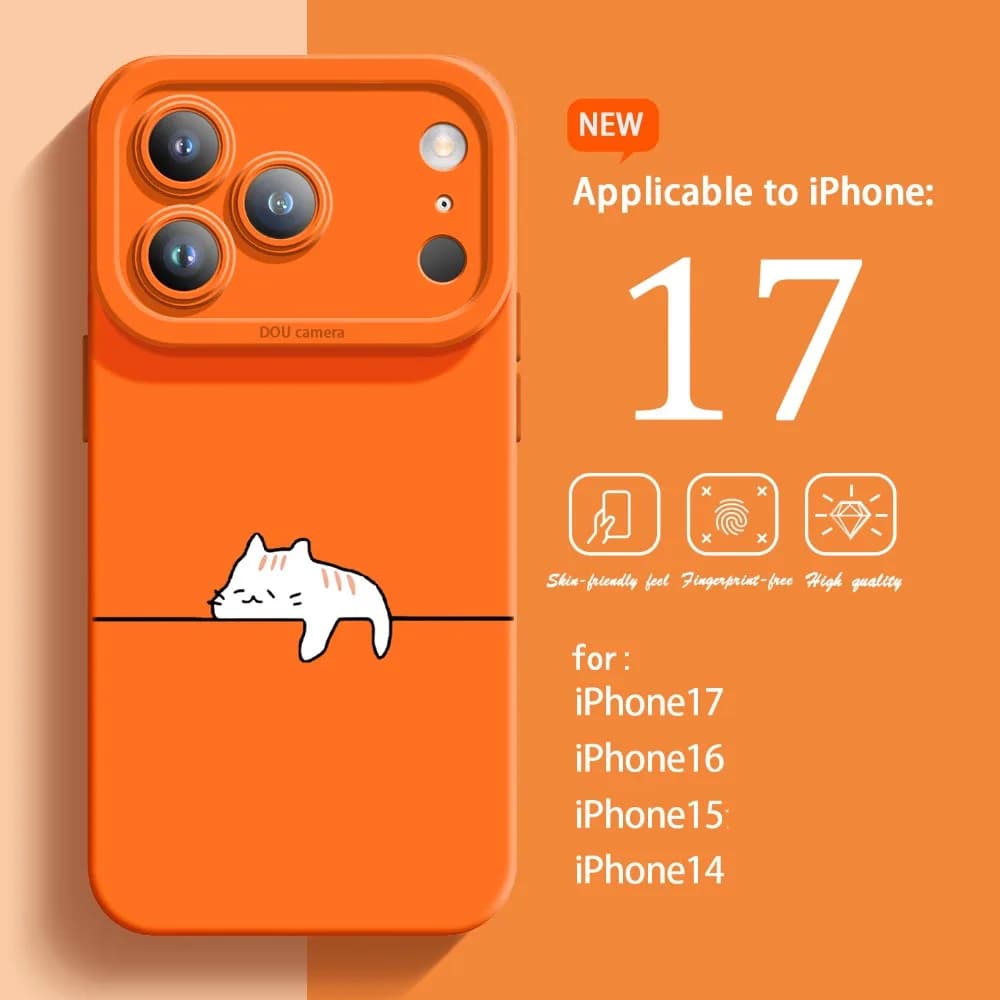 Cute Line Cat Phone Case Suitable for iPhone 17 16 15 14 13 12 11 Pro/Max/Plus Anti Drop and Anti Shock Back Cover