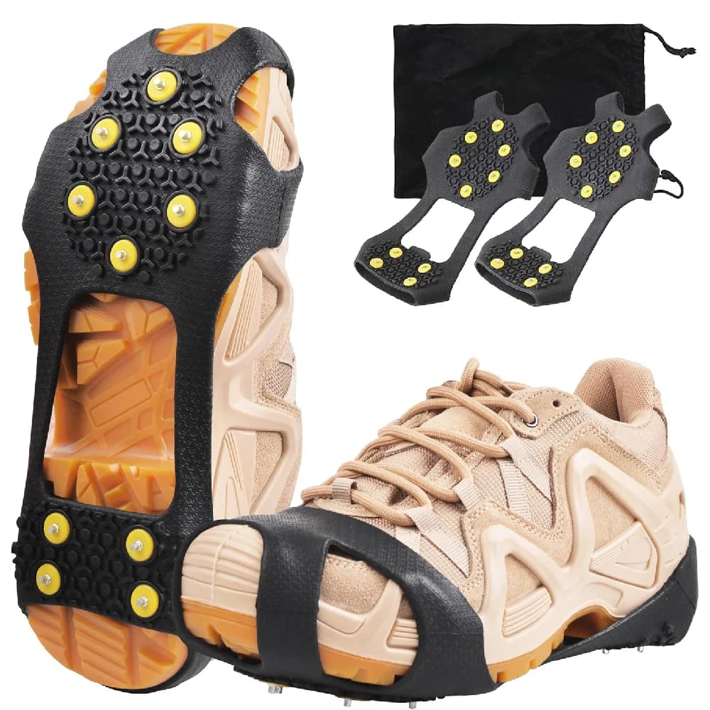 Ice Cleats for Shoes and Boots Overshoe Grippers Anti Slip Crampons 10 Studs Traction Cleat for Women Men Kids Hiking Walking