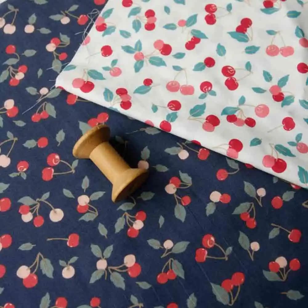 Good Quality DIY Baby Clothes Curtain Make Bag Decoration Material Cover White Blue Cherry Soft Thin Cotton Leaf Fabric S1597L