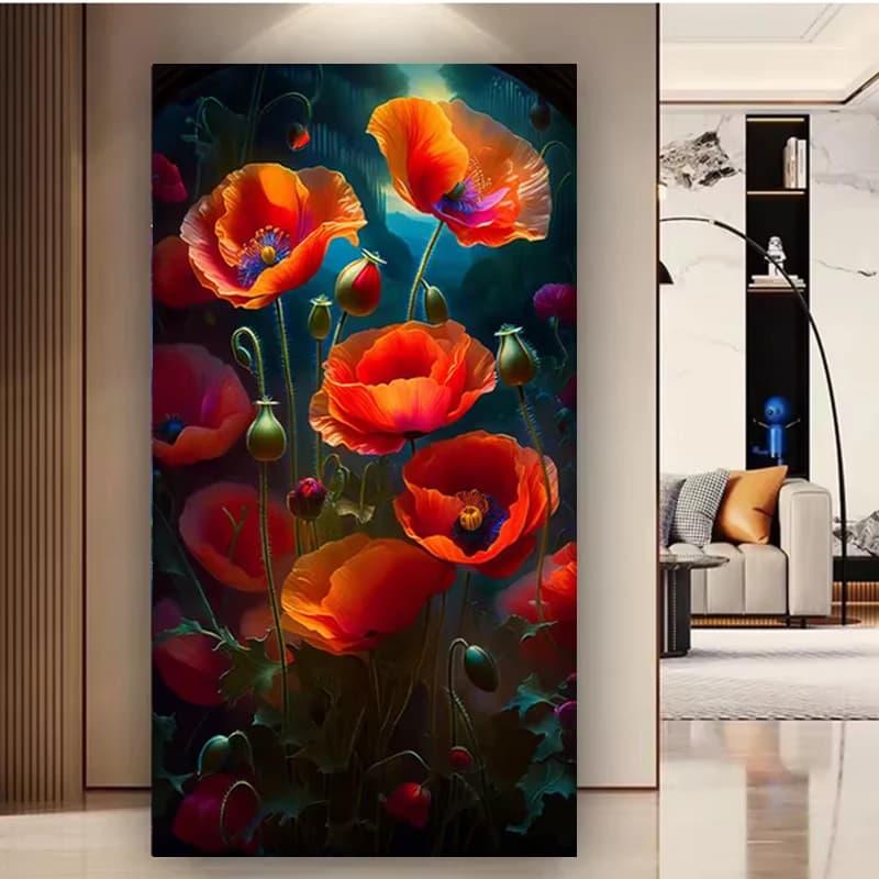 Red Poppy Flower DIY 5D Diamond Painting Cross Stitch Kits Diamond Mosaic Still Life Plant Home Decoration