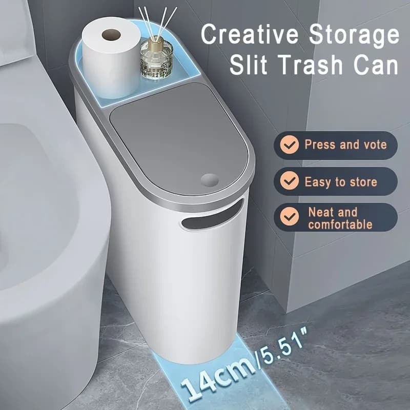 Bathroom Trash Can with Lid Large Capacity Home Creative Gap Bin Press Type Garbage Can Plastic Basket Room Kitchen Garbage Bin
