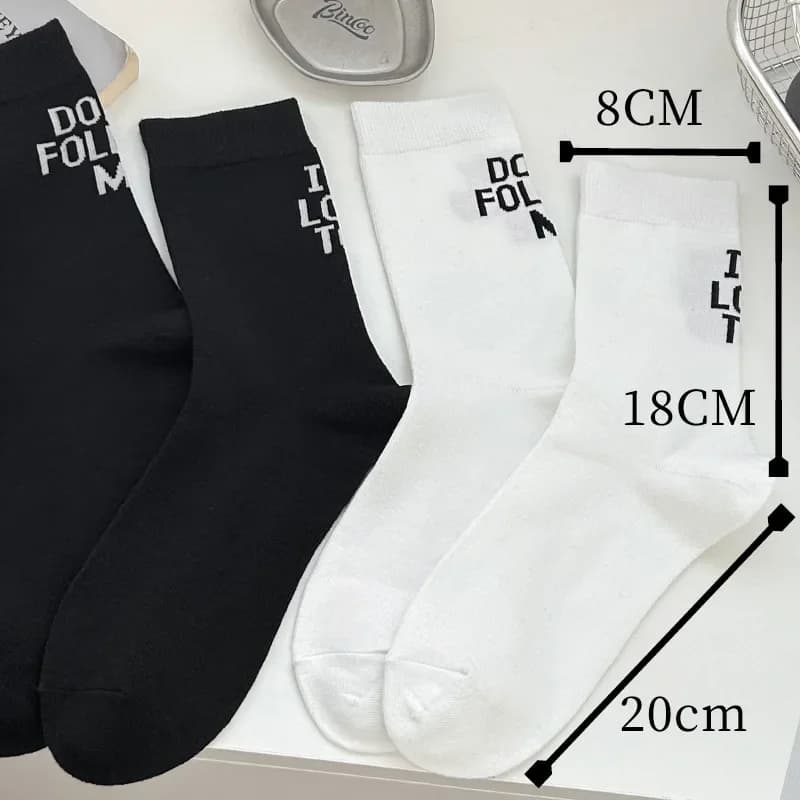 1/5 paio di calzini in cotone bianco e nero con scritta AB Side Don't Follow Me I'm Lost Too, creativi, unisex, da donna e da uomo, casual, con scritte divertenti per tutti i giorni.