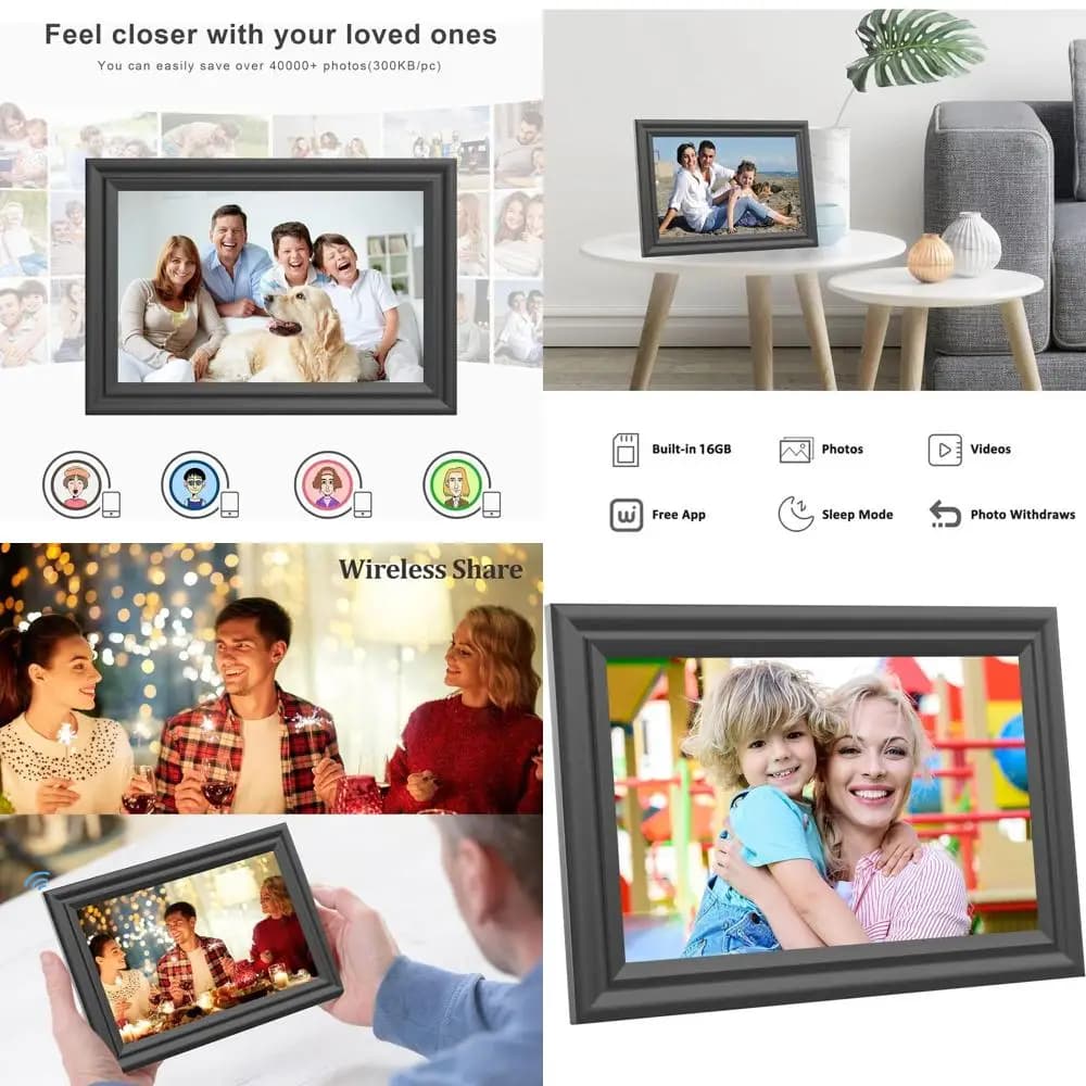 Cornice per foto digitale WiFi 10.1 con 16 GB, rotazione automatica, touchscreen, condivisione delle app