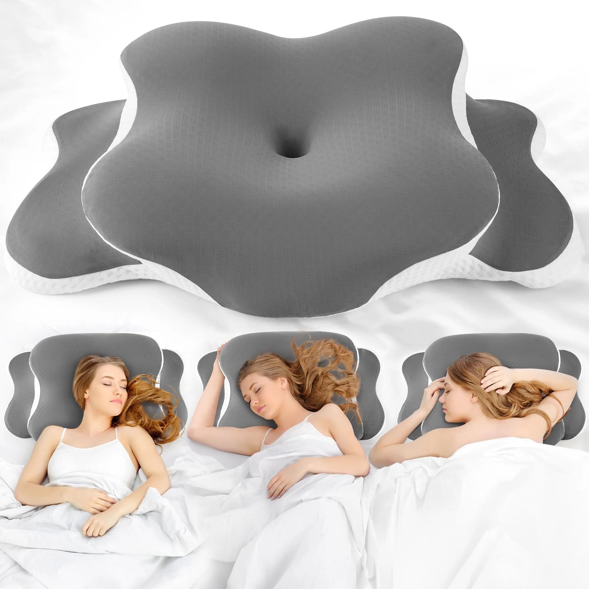 Double-Sided Ergonomic Memory Foam Cervical Neck Pillow, With Removable Washable Cool Pillowcase, Adjustable For CPAP & Apnea Users, Shoulder & Anti-Snoring, All-Season Breathable, Side/Back/Stomach Sleepers
