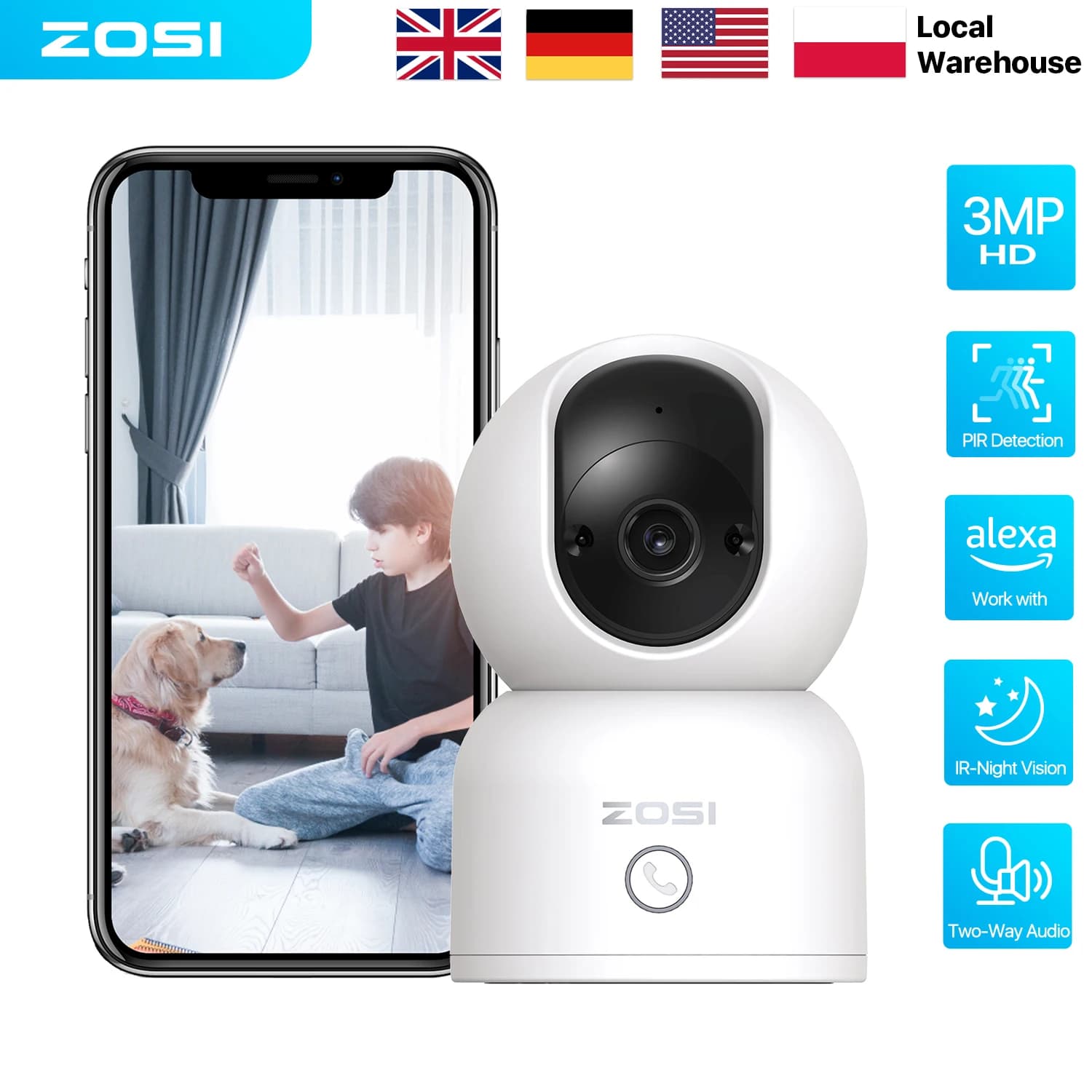 Telecamera di Sicurezza Intelligente ZOSI C518 per Interni con Funzione Pan/Tilt, 2MP 3MP 8MP 360° ° Monitor per Bambini e Animali Domestici con Telecamera di Sorveglianza Domestica WiFi Dual-Band 2.4G/5G