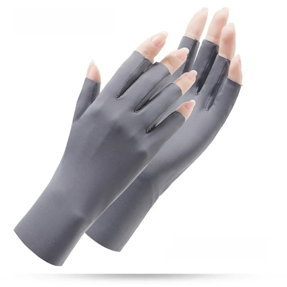 Guanti Traspiranti Monocolore per Protezione Solare, Antiscivolo, Sottili, Senza Dita per Donne, in Seta Ghiaccio Anti-UV, Mezze Dita