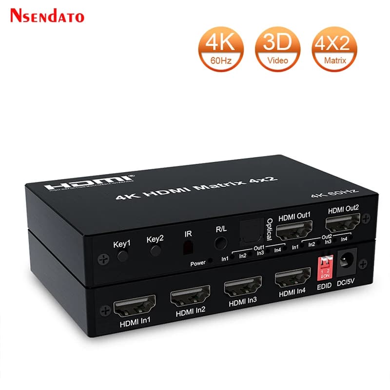 Switch HDMI True Matrix 4x2 4 in 2 out 4K 60Hz con EDID Ottico per PC PS4 a TV Monitor