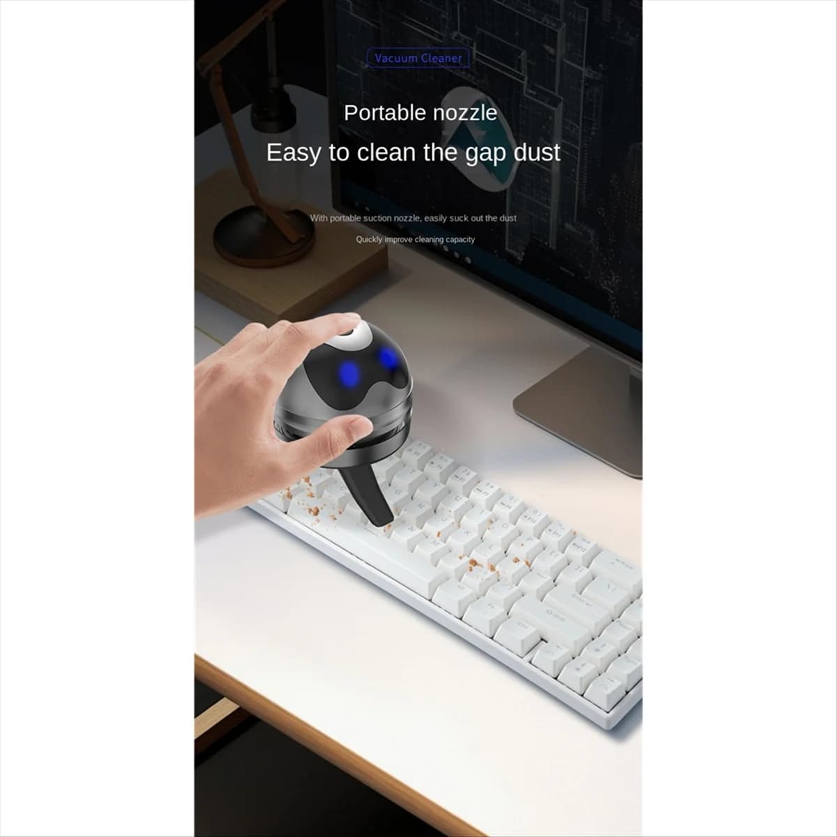 2025+ Mini aspirapolvere da tavolo, senza fili e portatile, spazzatrice per polvere e briciole, simpatico robot cartoon, USB tipo C per rimuovere polvere/capelli