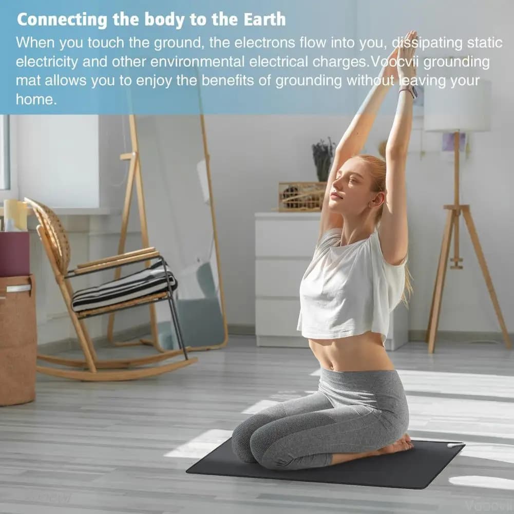 Tappetino Yoga per Messa a Terra 25-100cm, Universale Antiscivolo Conduttivo in Ecopelle, Antistatico per Terapia del Piede e Relax del Sonno