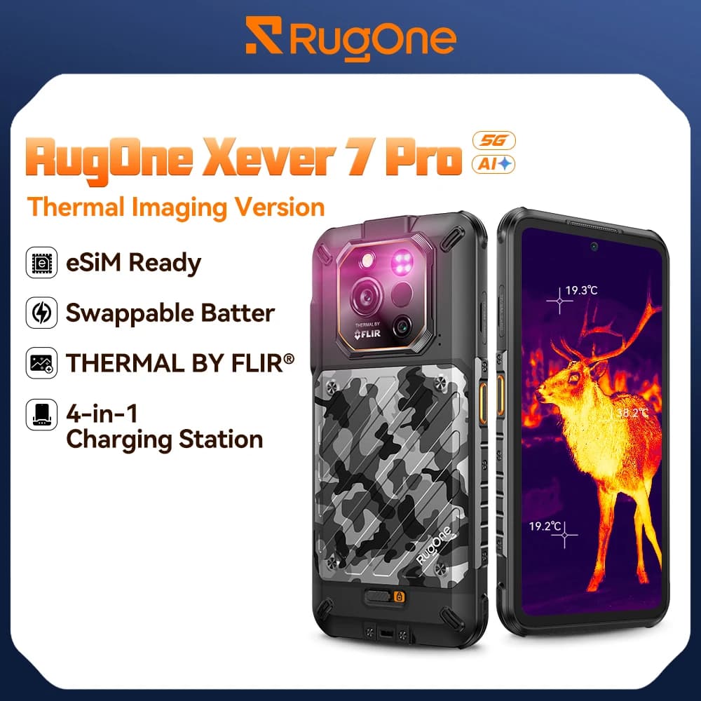 RugOne Xever 7 Pro 5G Smartphone Rugged con Imaging Termico, Display AMOLED 6.67" 120Hz, 512GB ROM, Fotocamera 64MP con Visione Notturna, eSIM, Android 15, NFC