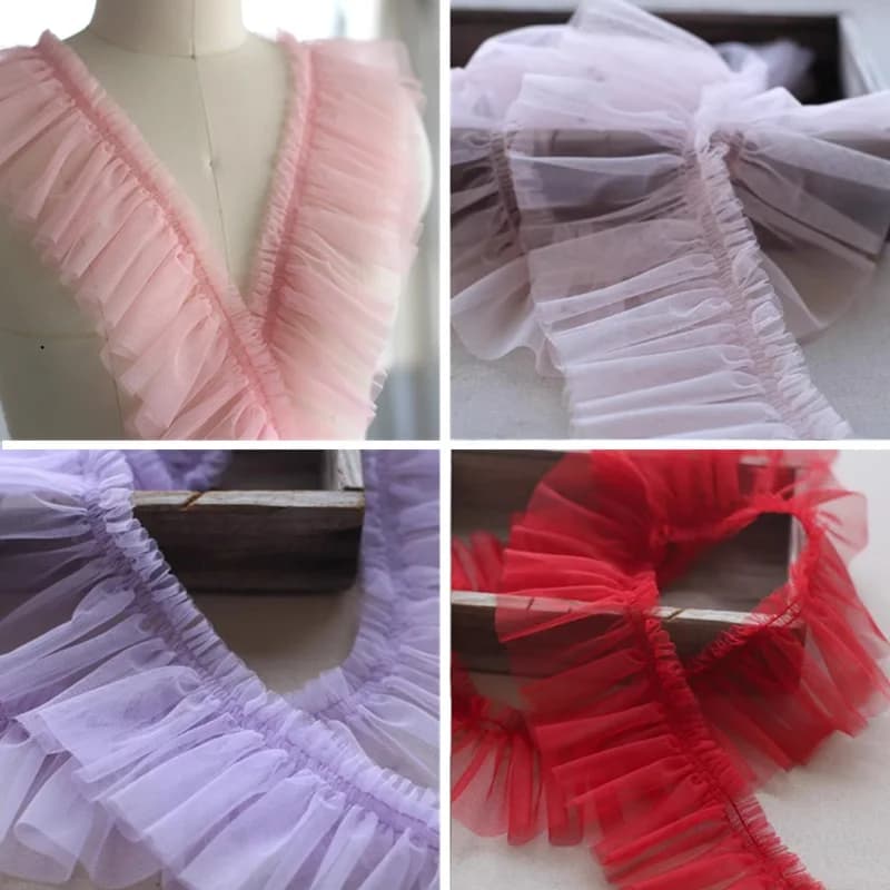 10 cm di larghezza chiffon pieghettato tulle pizzo applique nastro bordo per cucito fai da te gonna per ragazze abito da sposa decorazione dell'orlo con frange