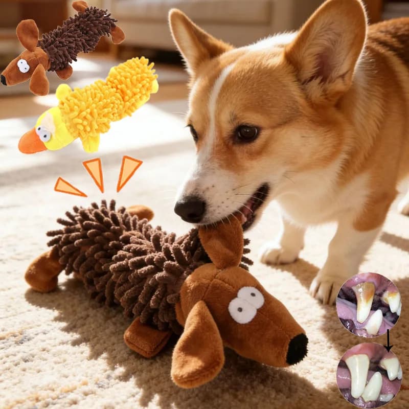 Durable Chew Pet Dog Plush Toy Animal Shape Puppy Chew Teeth Cleaning Toys Bite Resistant Squeaky Plush Dog Toys