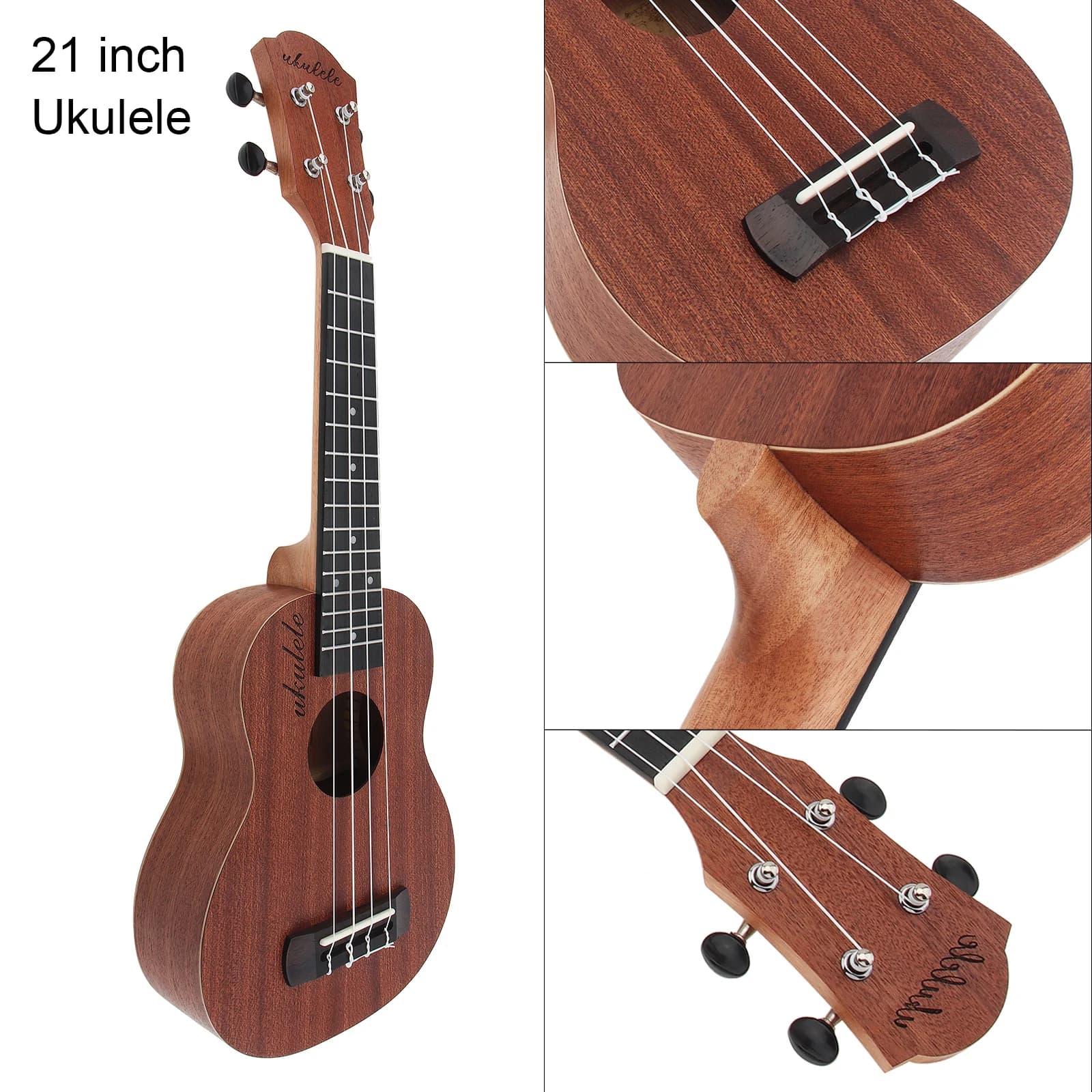 21 pollici Soprano Ukulele / Ukulele Bag Sapele Wood 15 Fret quattro corde Hawaii chitarra String strumento musicale
