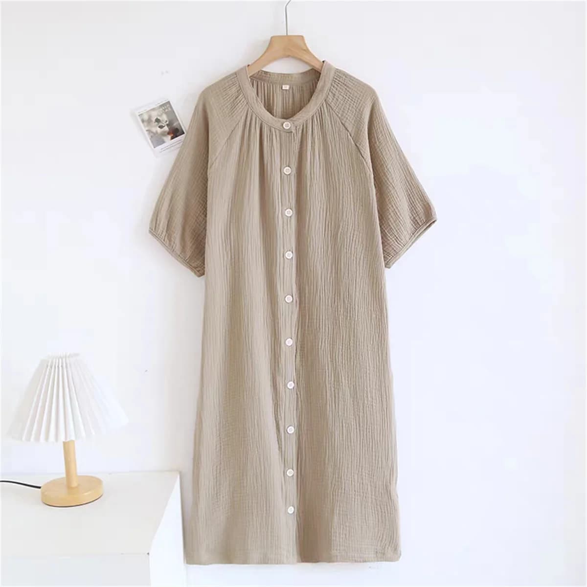 Korean Casual Loose Single Breasted Long Cardigan Summer Elegant Retro Cardigan Jacket Solid Color Women's Cotton Linen Dress