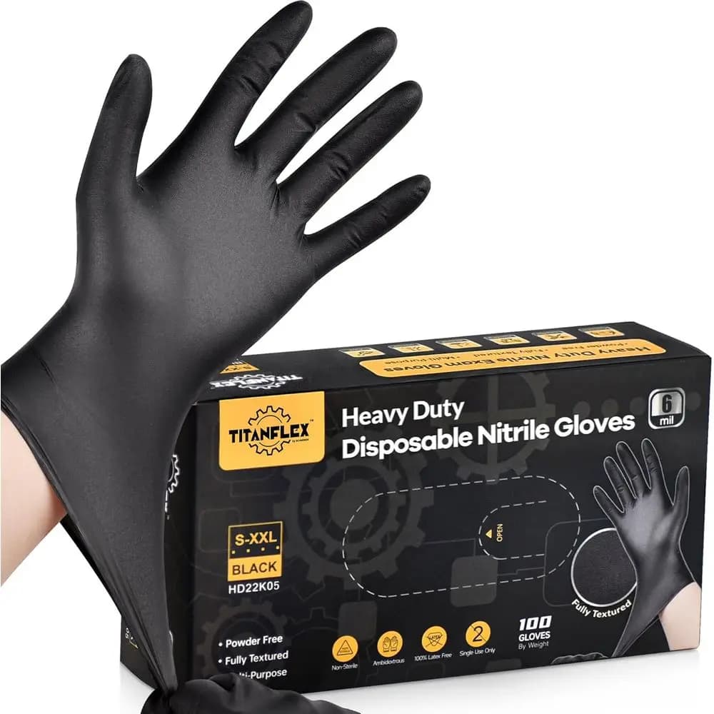 Guanti da Meccanico in Nitrile Nero Resistenti 6 Mil, Testurizzati, Senza Lattice, Senza Polvere