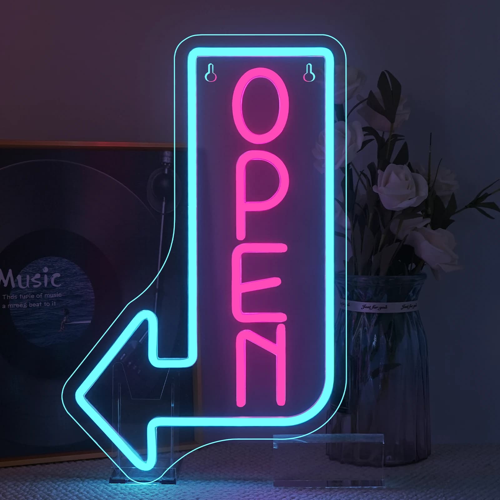Insegna al neon aperta con freccia USB dimmerabile illuminata insegne aperte decorazione da parete per feste bar negozi caffetteria finestra dell'hotel