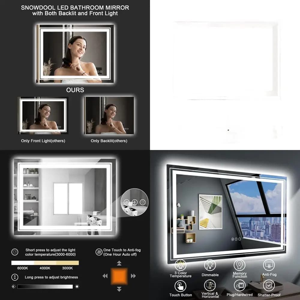 Specchio da Bagno LED Retroilluminato 40x30 Pollici con Funzione Antiappannamento, Memoria e Dimmerazione Graduale in Vetro Temperato