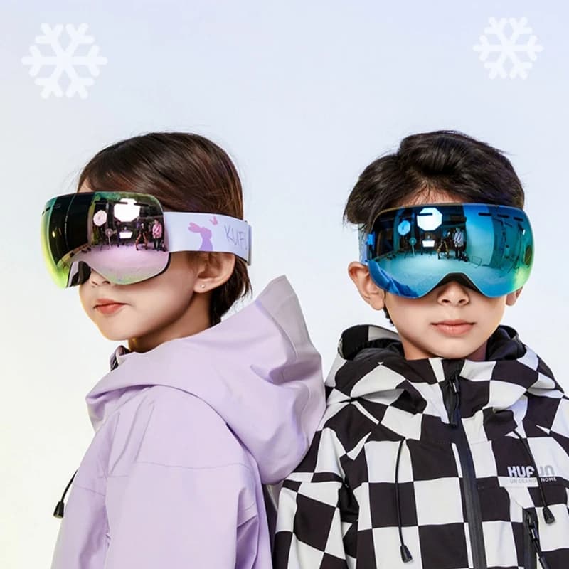 KUFUN Occhiali da sci Doppi strati Antiappannamento UV400 Snowboard Occhiali sportivi da neve Occhiali Outdoor Inverno Ragazzi Ragazza con custodia Bambini
