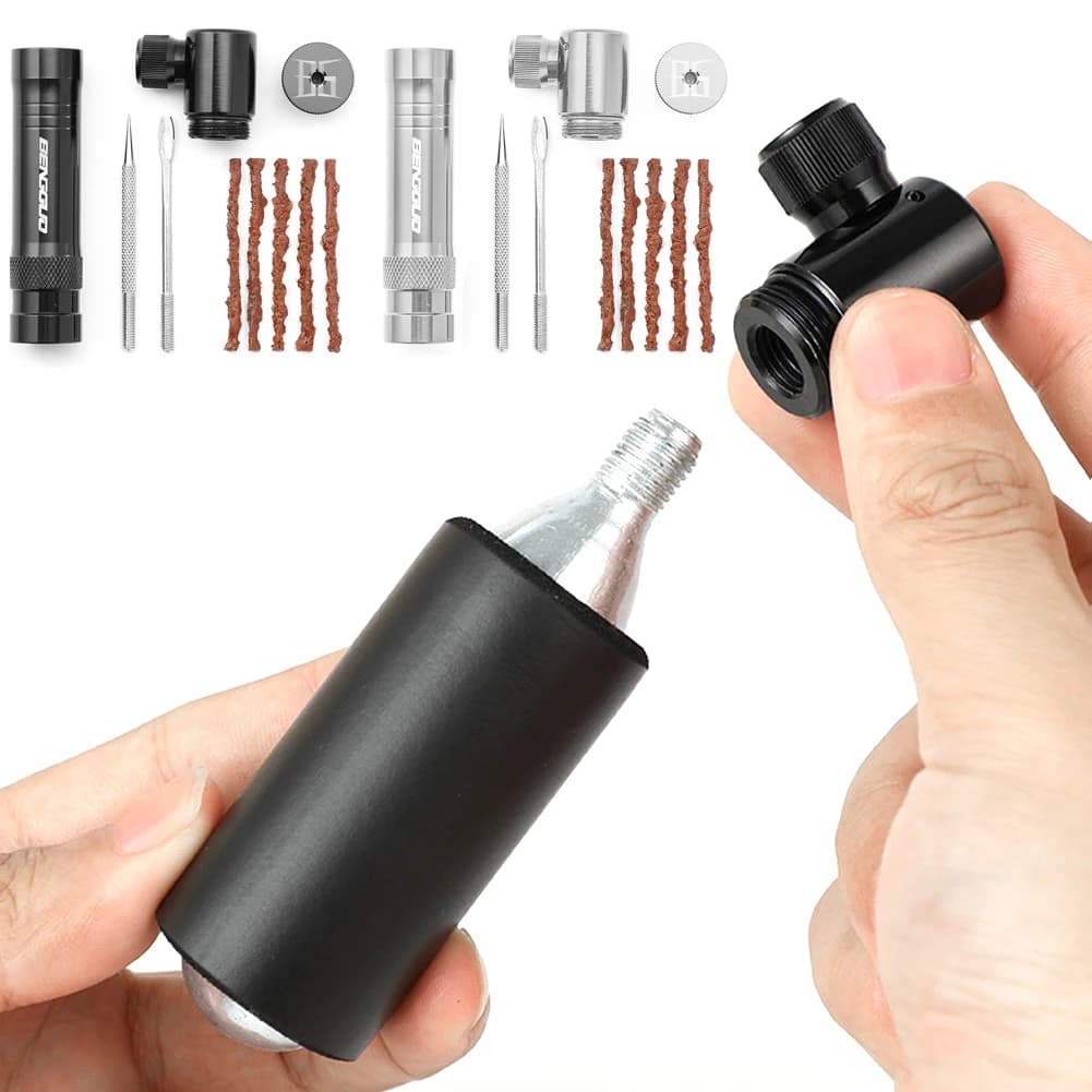 Pompa per bicicletta CO2 con Kit di riparazione pneumatici Tubeless valvola Schrader e Presta gonfiatore per pneumatici per bici CO2 accessori per biciclette in lega di alluminio