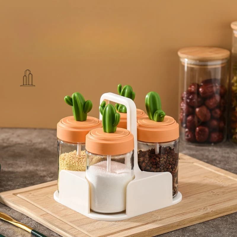 Set di bottiglie per condimenti in barattolo di sale in vetro per spezie da cucina per cactus per uso domestico