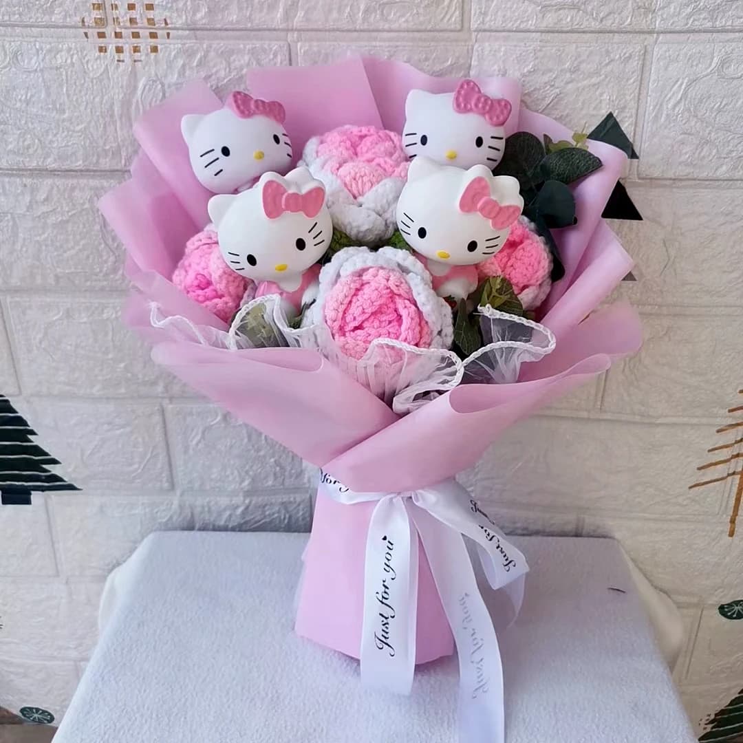 Hello Kitty Cartoon Plush Bouquet Anime Rose Flowers Doll Home Wedding Decoration Christmas Valentine's Day Gift