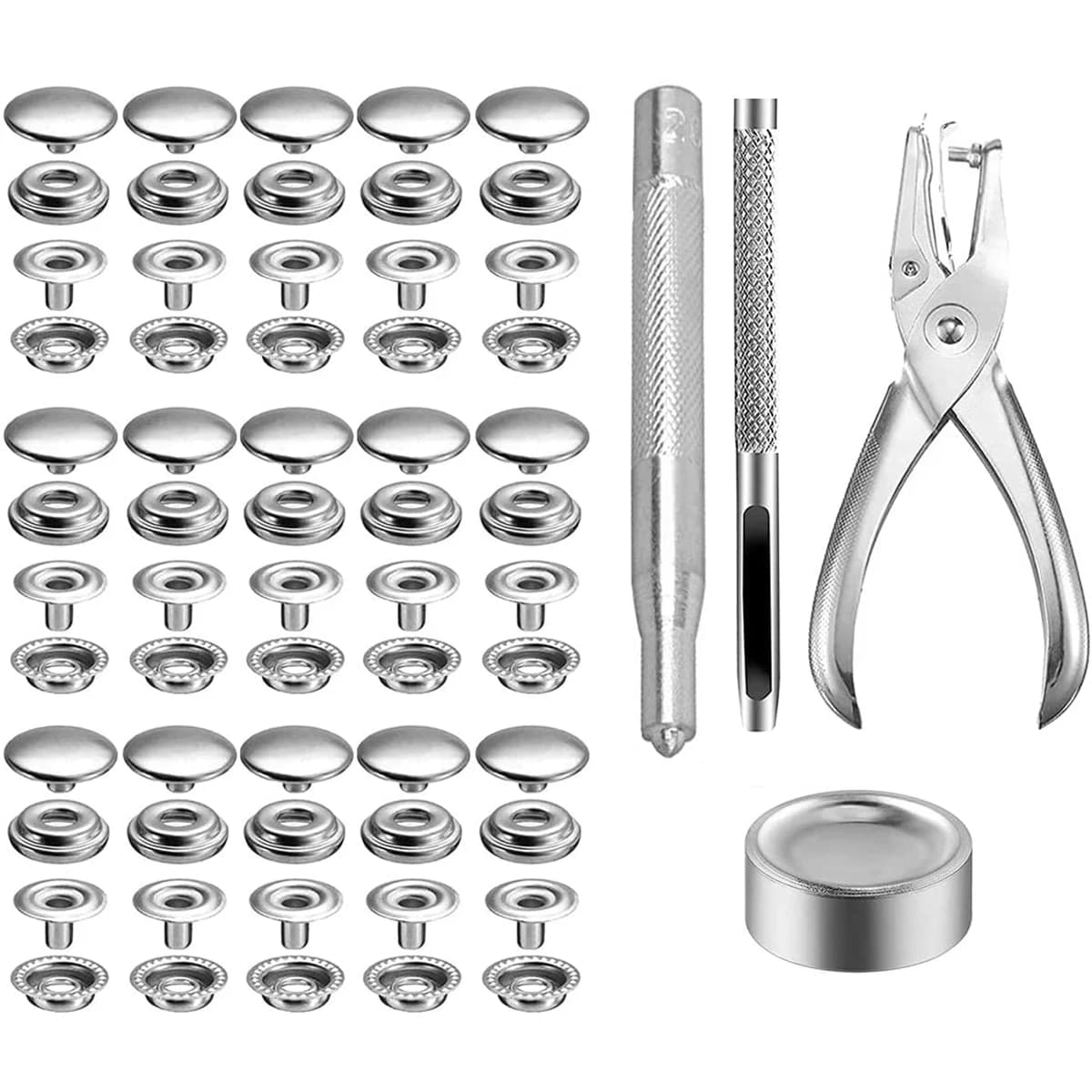 200 pezzi bottoni a pressione set kit chiusura a scatto in acciaio inossidabile tappo per borchie con pinze per strumenti di fissaggio artigianato fai da te per abbigliamento cucito