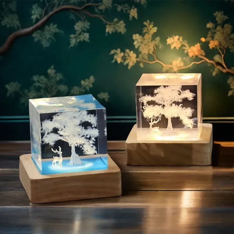 Figurina di alce creativa in resina epossidica fiore di ciliegio Sakura decorazione da tavolo con base in legno per la casa soggiorno camera da letto regali per bambini