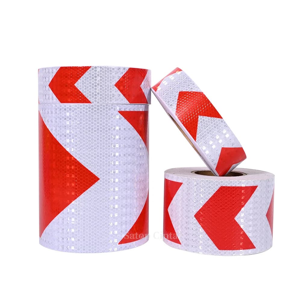 5 cm/10 cm/20 cm * 5 m Freccia Nastro di sicurezza riflettente Bianco-Rosso Avvertimento Adesivi impermeabili Pellicola adesiva accattivante per esterni per camion