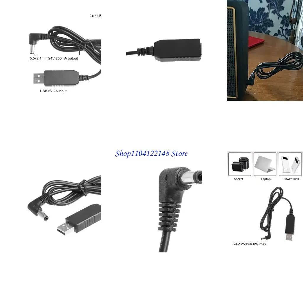P9FA USB Step Up 5V to 24V 5.5x2.1mm Power Supply Cable for Wifi Router LED Strips