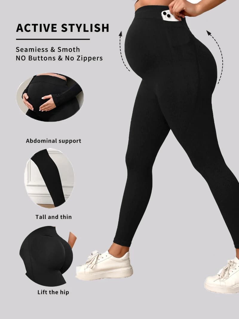 Leggings premaman da donna con tasche sopra la pancia Pantaloni da yoga per gravidanza Leggings da allenamento per abbigliamento sportivo